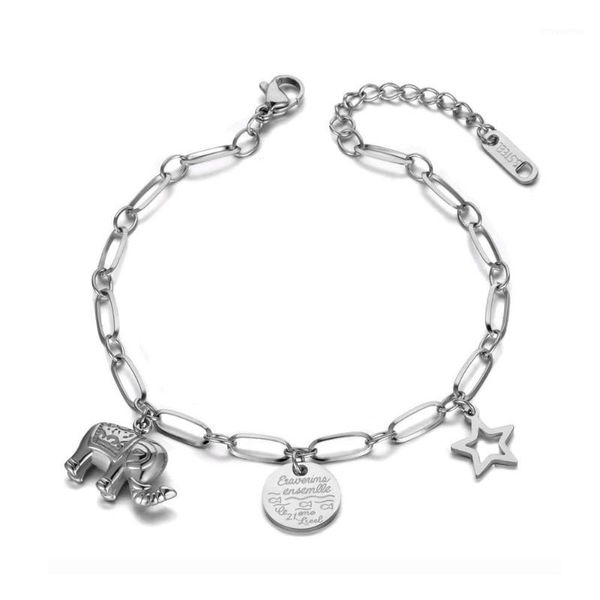 

fashion elephant star tag charm bracelet bangle for women stainless steel link chain bohemia summer beach jewelry b191211, Golden;silver
