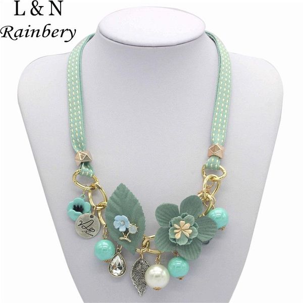 

rainbery fashion statement necklaces & pendants for women choker jewelry simulated pearl flower collier femme collar jn0995, Golden;silver