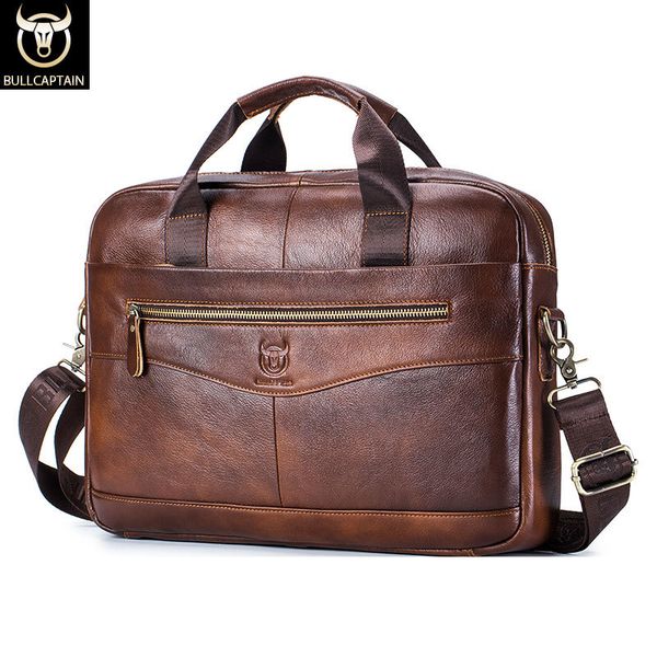 

bullcaptain shoulder messenger bags genuine leather 14-inch lapbag's men's briefcase office business handbag