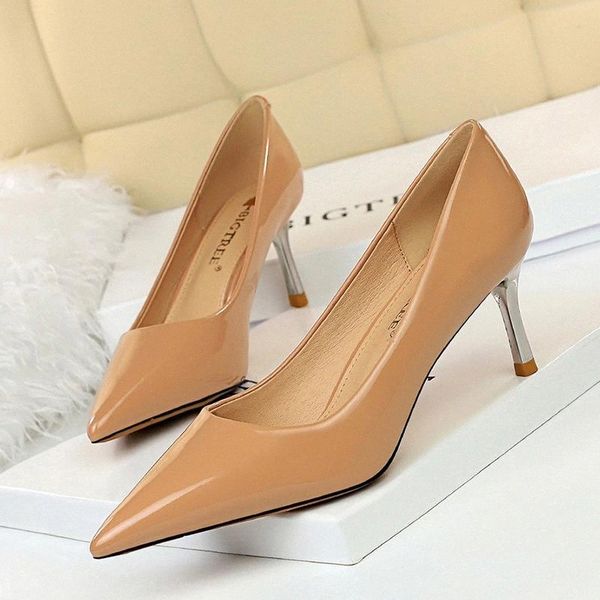 

pointed toe women thin heel shoes heels pointed toe patent leather wedding party shoes #tf9f, Black