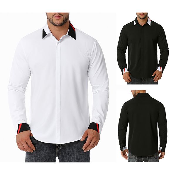 

новая мужская повседневная рубашка color matching способа mens бизнеса с длинным рукавом, White;black