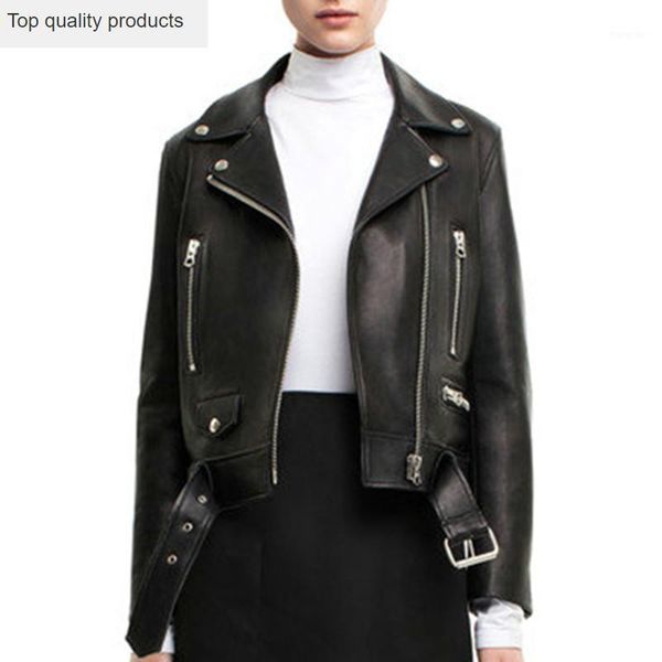 

genuine leather jacket women 2020 spring real sheepskin coat rivet motorcycle biker jacket female natural leather coats yq4001, Black