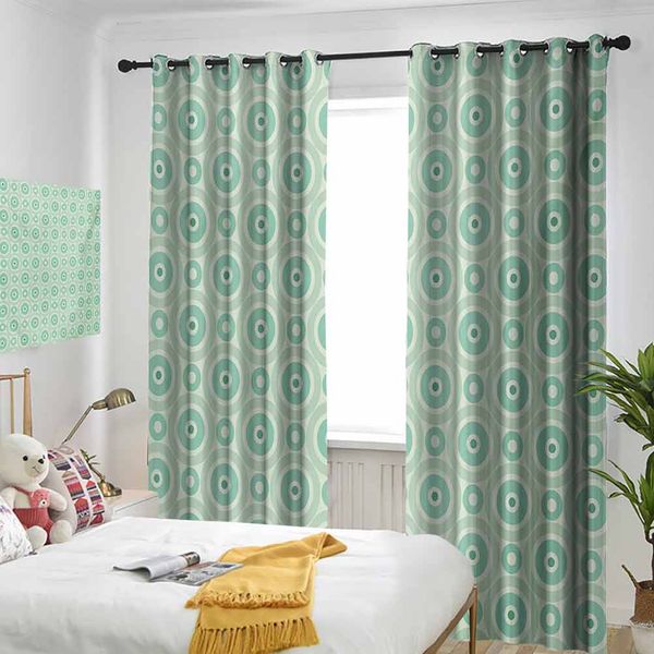 

thermal insulated room darkening window shade big and little circles in symmetrical composition with vintage pastel colors curtain