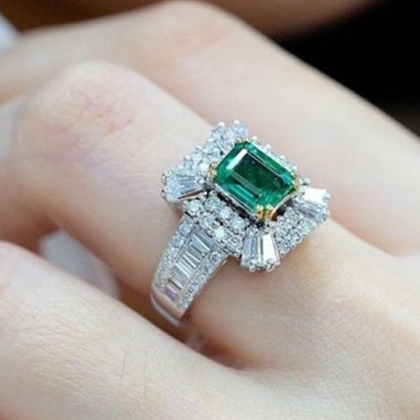 

new arrival selling luxury jewelry diamond princess cut ring emerald gemstones party women engagement wedding bridal ring for lover, Slivery;golden