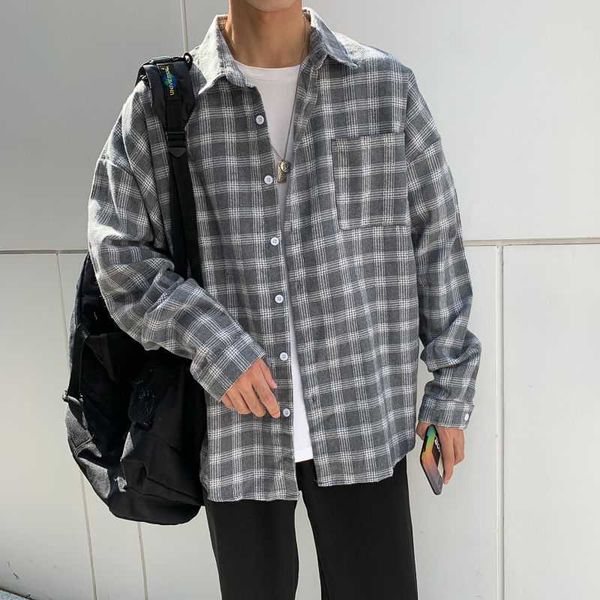

plaid men's korean cool coat spring and autumn student leisure square collar couple long sleeve shirt fashion, White;black