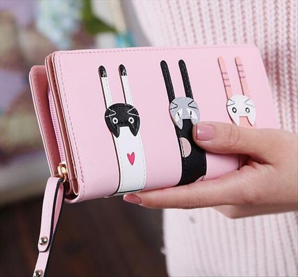 

the new mobile phone wallet female long zip fastener cartoon three cats fashion womens wallet, hand bag, Red;black