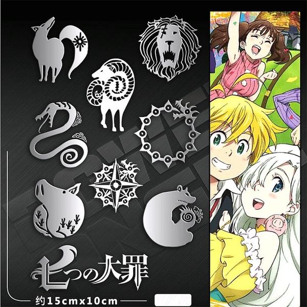 / definir os sete pecados mortais animes adesivos de metal adesivo de decalque para laptop telefone carro mesa mesa diy stiker brinquedo lj201019