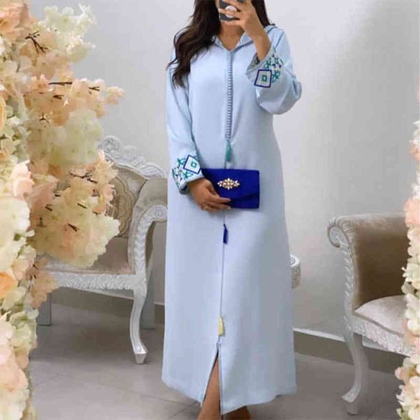 Jellaba Платье Женщины Hijab Вышивка Цветочный KAFTAN DUBAI 2021 Летняя Мода Элегантные Длинные Платья Оград Femme Moroccan Y220214