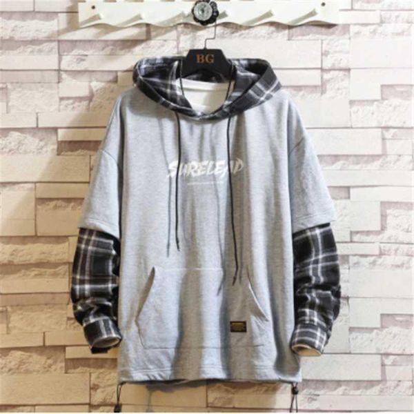 

2020 autumn fashion hoodie spring black patchwork men's sweatshirts punk streetwear casual pullover 1, Gray