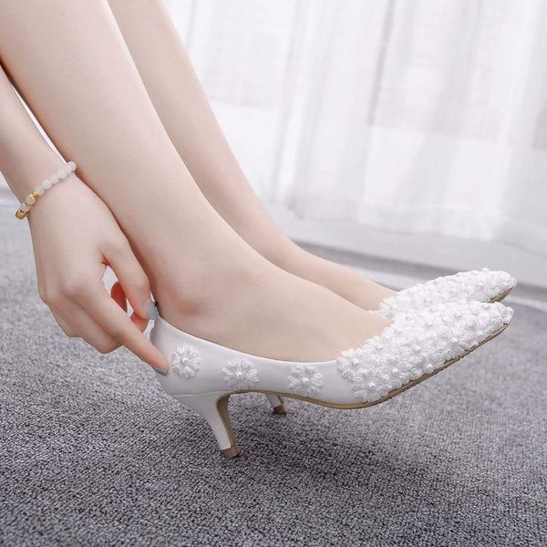 

fashion women pumps shoes dress pu lace pointed toe thin heels 5cm high heels shoes women's wedding party, Black
