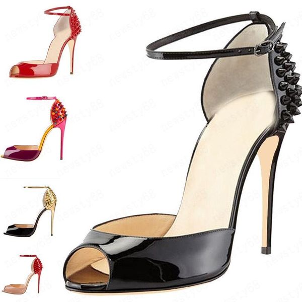 

new red bottom women fashion rivets high heels dress peep toes shoes super high heel sandals spiked studded pumps casual shoes, Black