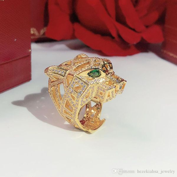 

set in drillneutral leopard head ring trend high-end sell well powerful mechanical leopard ring copper material neutra, Golden;silver