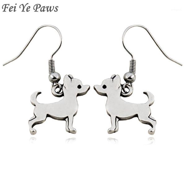 

dangle & chandelier fei ye paws fashion vintage silve chihuahua dog charms drop earrings long statement animal for women girls party1, Silver