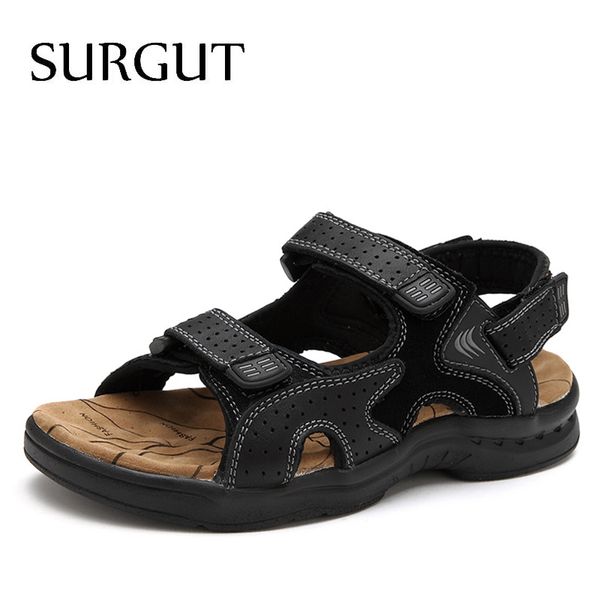 

surgut fashion casual men beach sandals handmade genuine leather summer shoes retro sewing classics men footwear zapatos hombre t200420, Black