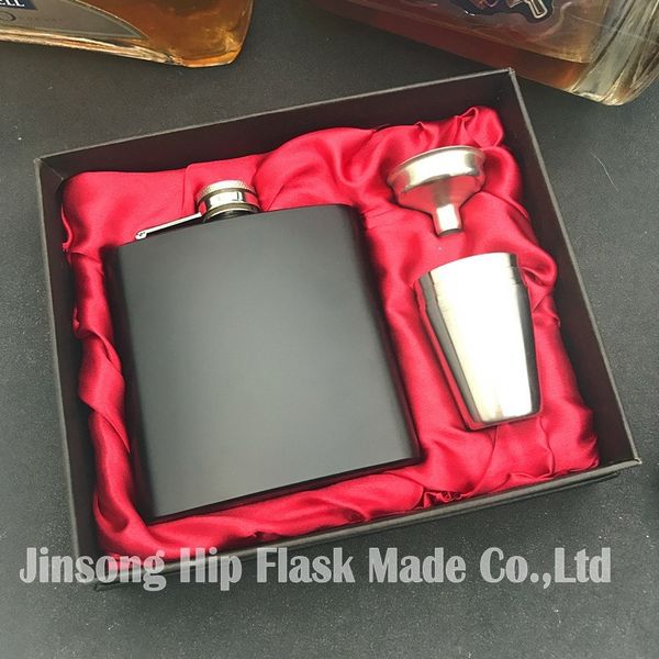 

matt 6oz hip flask with 4 cups and one funnel in black gift box q1222