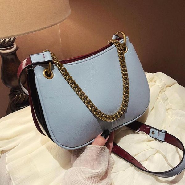 

contrast color chain tote bag 2020 fashion new pu leather women's designer handbag casual shoulder messenger bag