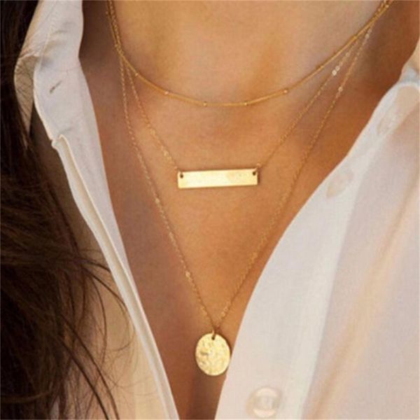 

1 pcs new women jewelry pendant chain jewelry long pendant necklaces gold-color 3 layer choker chain necklace, Silver