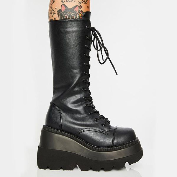 

fashion warm plush winter women mid-calf boots for women shoes leather lace-up autumn zip motorcycle boots shoes woman, Black
