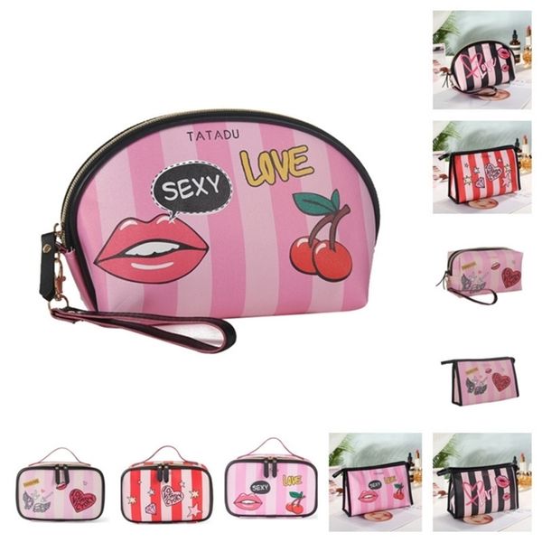 

new arrival pu women letters love heart cosmetic bag girls ladies makeup bags zipper handbag multi-function washing pack tote g12104 1, Black