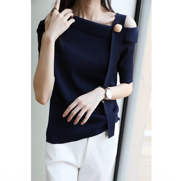 

full of femininitysingle side open shoulderexposed clavicle gold button embellishment silk hemp knitted for pullover pulloverbutton pull, White;black