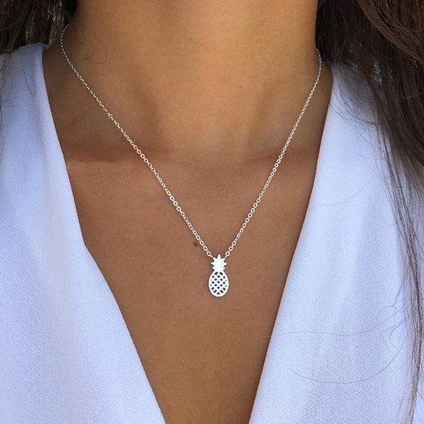 

chains pineapple necklaces pendants in gold color dainty jewelry stainless steel long for women 2021 friendship gifts bff, Silver