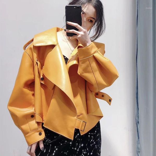 

superior spring autumn 2020 quality leather coat women genuine leather jacket real sheepskin lambskin short coats s1, Black