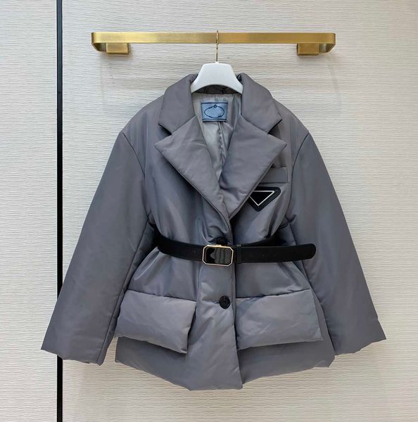

women designer parkas women coat with hardware inverted triangle women winter thick coat suits&blazers style come with belt black grey