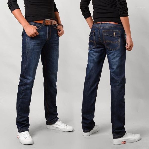 

size 28-38 men's straight denim jeans navy blue solid long jeans new fashion male classic style denim1