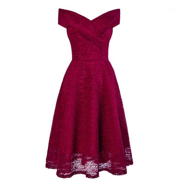 

women plus size fashion solid color a-line off the shoulder zipper lace dress ladies black party dress 6 colors new summer1, Black;gray