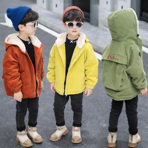 

2020 hooded autumn corduroy new children's thickened casual winter et boys' cardigan, Black