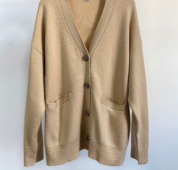 

women sweater 2020 new loose-fitting v-neck knitted wool cardigan1, White