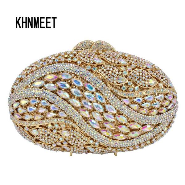 

evening bags golden oval ab silver pink luxury crystal bag party clutch purse women wedding handcraft banquet customized sc580