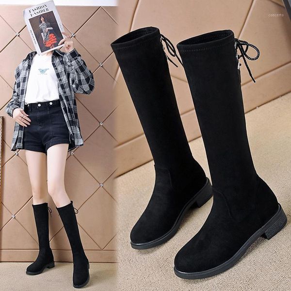 

lady boots flat heel round toe winter shoes for women luxury designer thigh high heels high boots-women1, Black