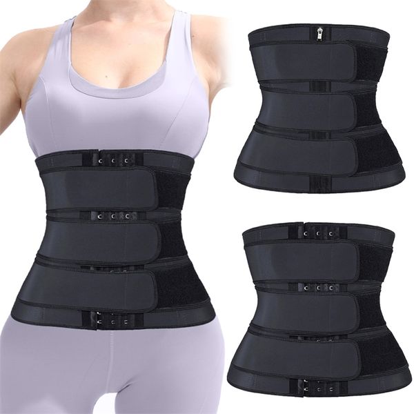 

women fat burning waist trainers body shaper corset neoprene slimming belt 3 belt waist trainer tummy control weight loss corset 201222, Black;white