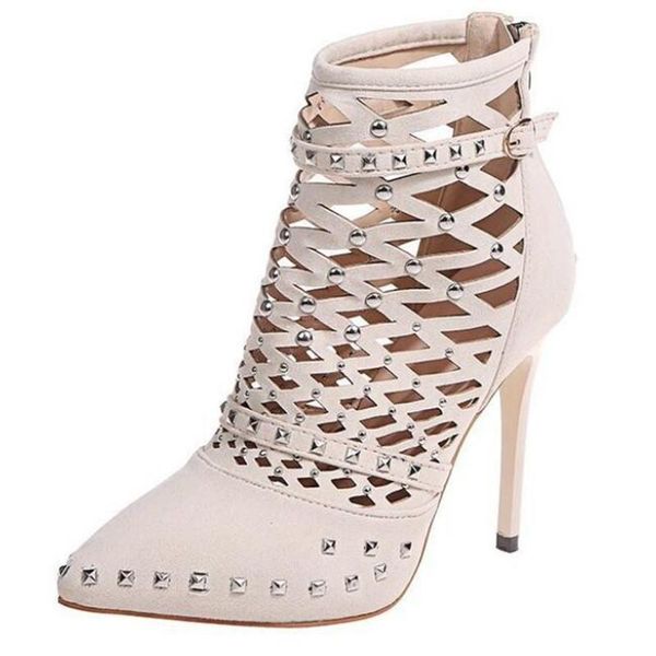 

new women's sandals with rivets fashion hollow zipper stiletto heels large size women's shoes rivet sandals, Black