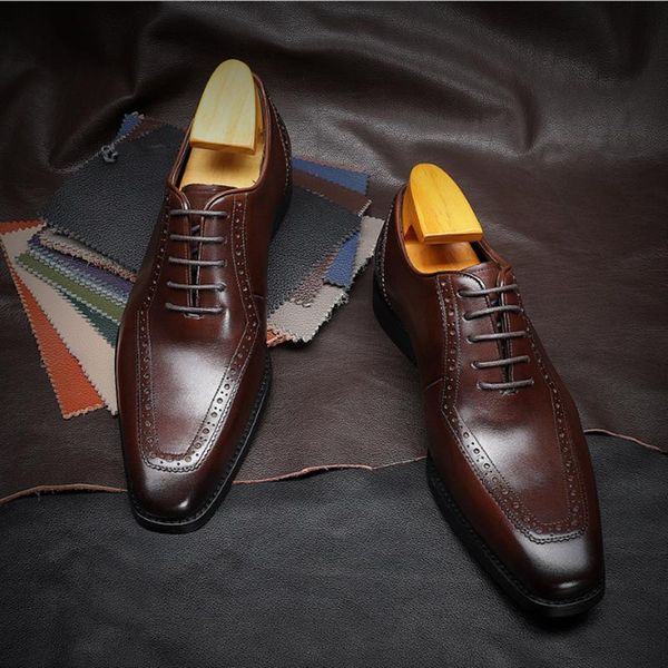 

calf] 2021 new men's business formal wear derby leather shoes korean fashion pattern small square toe men's shoes, Black