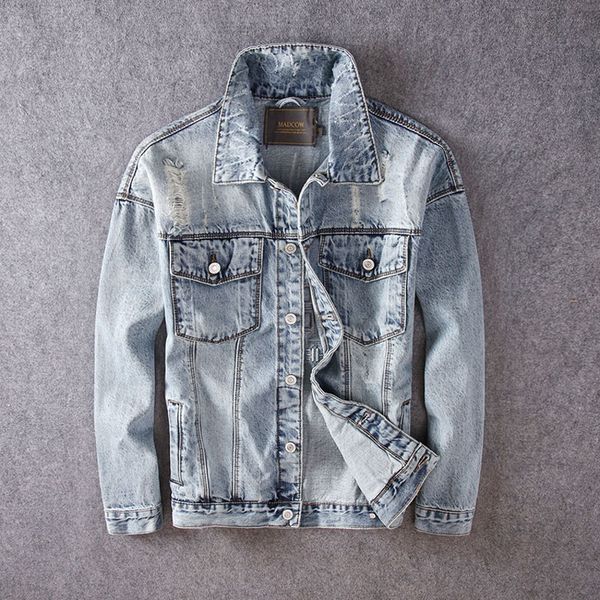 

2021 new fashion streetwear jackets retro light blue embroidery designer ripped denim jacket men hip hop coats spliced chaqueta homme xpwq, Black;brown
