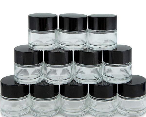 

storage bottles & jars 12 1oz 30ml clear glass cream cosmetic packaging with lid black plastic caps inner liners round empty small jar pot