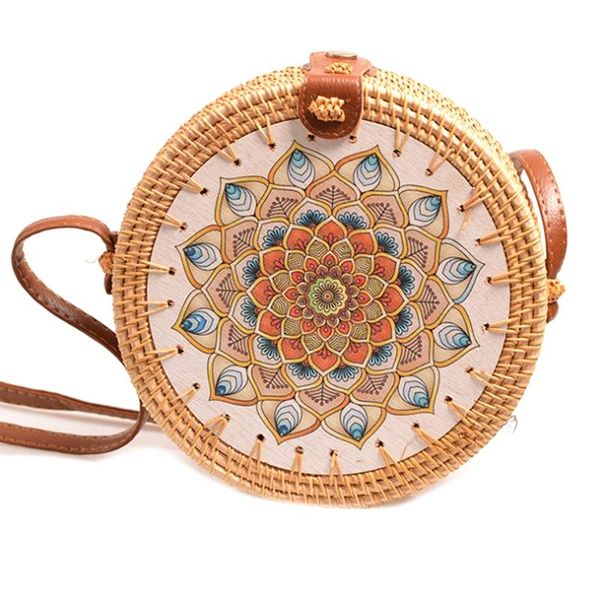 

ljl-rattan round tote basket women handbag woven rattan bag shoulder bag