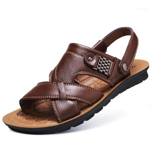 

2020 new men's leather casual sandals and slippers classic beach shoes mens sandals zapatos de hombre mens summer11, Black