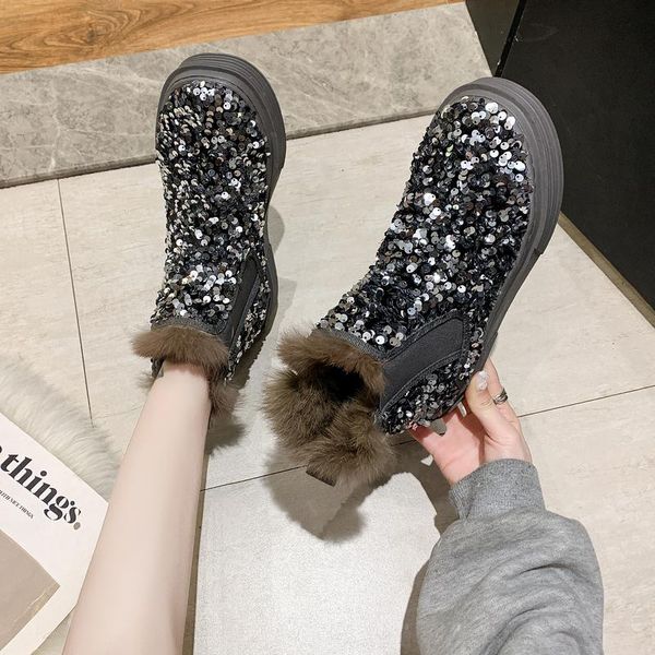 

women's mid calf boots bling bling boots-women round toe shoes australia winter footwear lolita 2020 snow rubber mid-calf, Black