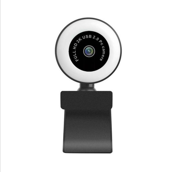 Webcam 2K HD con telecamera di bellezza con luce anulare Webcam Full HD 1080p con microfono Videocamera per videogiochi per riunioni in streaming video