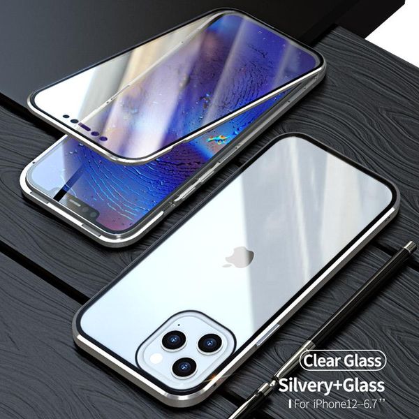 

magnetic adsorption metal case for iphone 12 11 pro xs max xr x se double sided glass magnet case for iphone 7 h sqcrlo