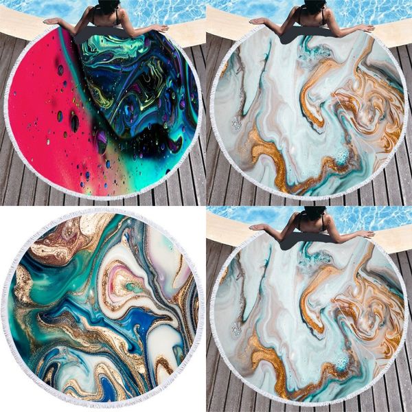 Moda Impressão Toalha de Praia Grande Circular Multi Design Borlas Yoga Esteira Resumo Marxendo Chuveiro Banheira Toalhas Nova Chegada 25Ls L2