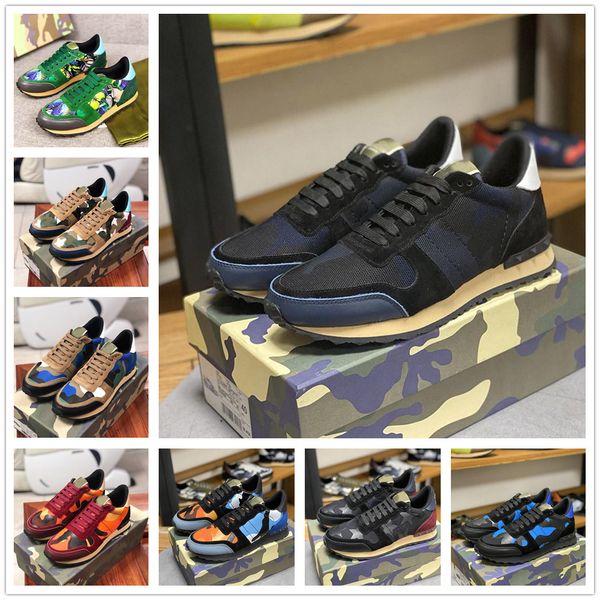 

combo stars rivet camouflage studded trainers flats womens mens casual shoes camo suede leather sneakers rockrunner dress shoes 36-45#, Black