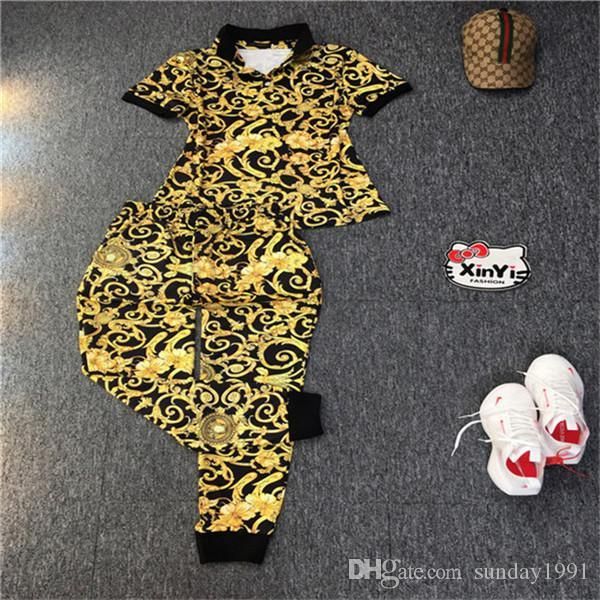 

2020 fashion summer ladies sportswear high-end fashion printing luxury sports 2 two-piece waist + trousers ladies clothes ladies designe, Gray