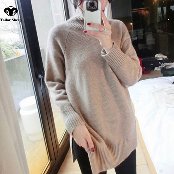 

new style pure cashmere sweater women winter thick warm knit loose pullover female high collar turtleneck outwear sweater lj201126, White;black