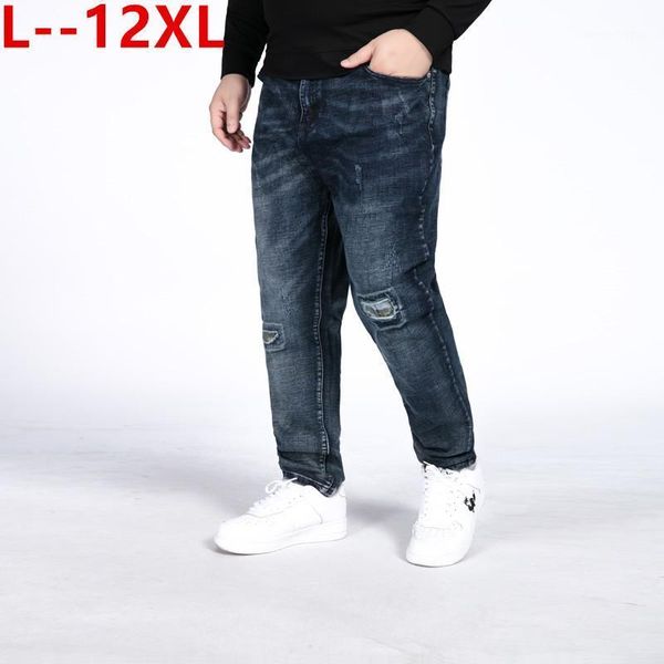 

men's jeans 50 12xl 52 10xl 8xl men's printed with hole washed casual skinny denim jean for man 100% cotton button zipper, Blue