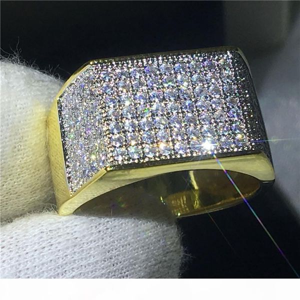 

красивый мужчина кольцо вымощают установку 119pcs 5a cz желтого золота заполненные 925 серебряное обручальное обручальное кольцо для мужчин, Slivery;golden