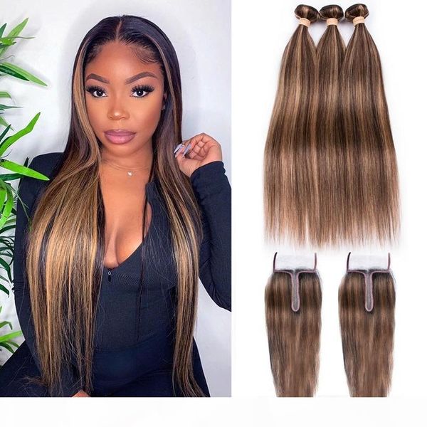 

highlight p4 27 bundles with closure straight 3 bundles with closure brazilian hair weave bundles with 4*1 lace closure, Black